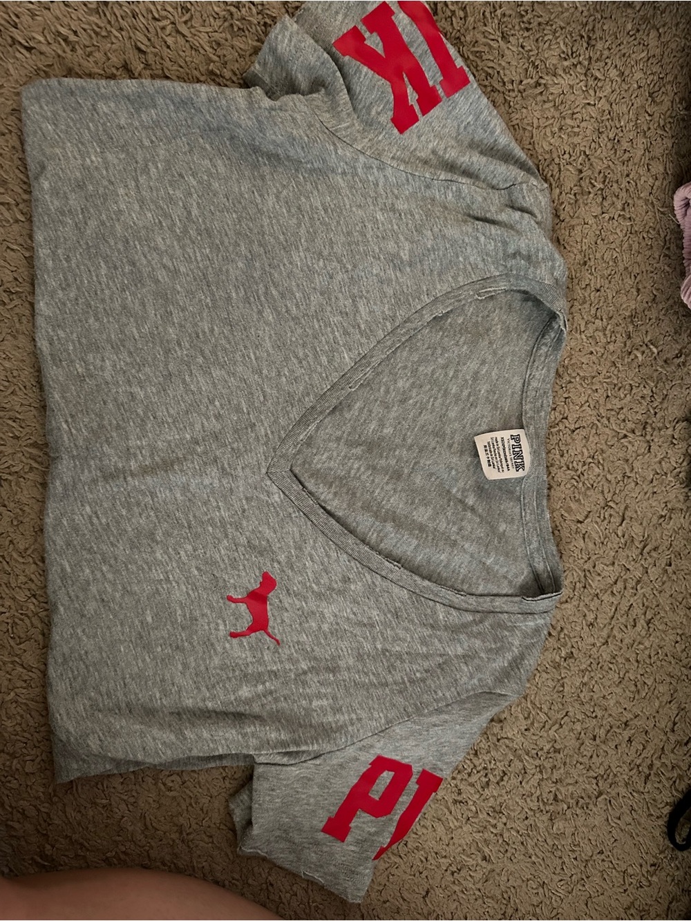 PINK Victoria's Secret Gray V-Neck Tee with Pink Logo